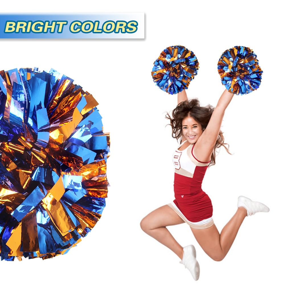 Lovecheer 2PCS/6PCS Metallic Pom Poms Cheerleading with Baton Handle Cheer Pompoms for Kids Adults Team Sports Spirit Party Cheering