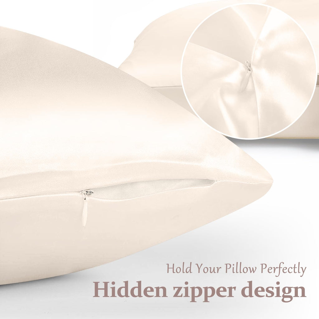 2 Pack 100% Pure Silk Pillowcase for Hair and Skin, Both Sides Mulberry Silk Pillowcases with Hidden Zipper, Cooling Pillowcase 19 Momme, 600 Thread Silk Pillow Cases Standard Size, Apricot