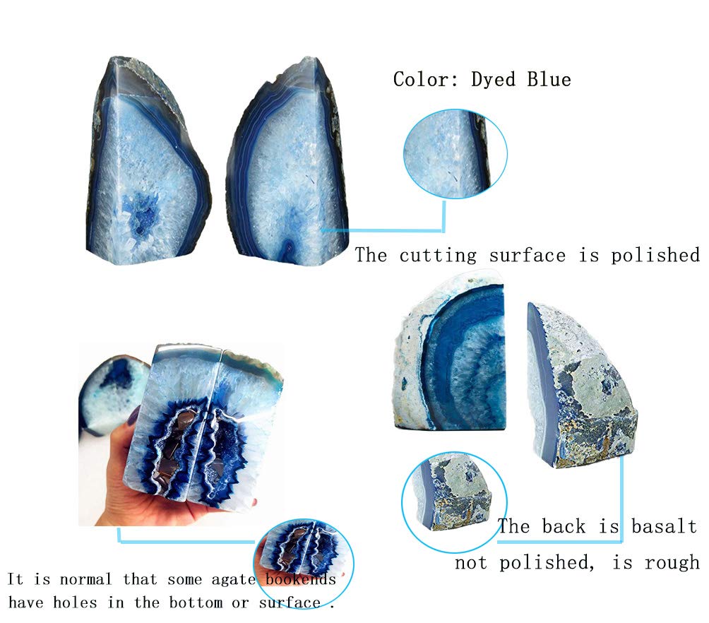JIC Gem Black Agate Geode Bookends 2-3 Lbs Anti-Slip Rubber Pads Heavy Duty | 1Pair Natural Black Agate Crystal Decor for Shelves & Desk, Unique Small Stone Book Holder Gift for Office & Home Decoration