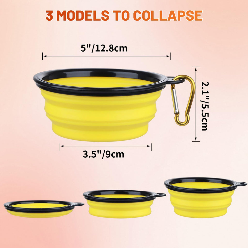 Dog Bowl Pet Collapsible Bowls, 2 Pack Collapsible Dog Water Bowls for Cats Dogs, Portable Pet Feeding Watering Dish for Walking Parking Traveling with 2 Carabiners (Small, Black & Pink)