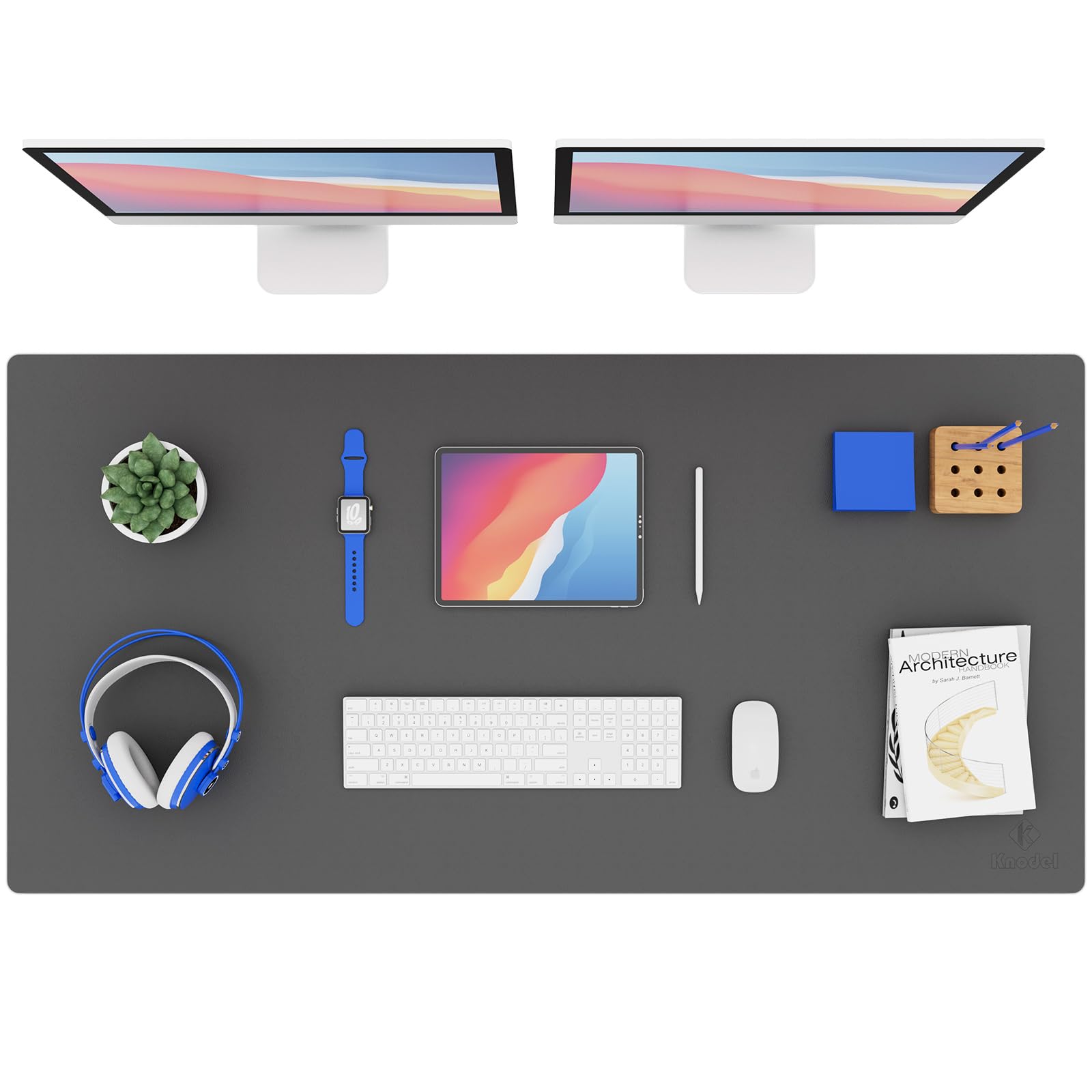K KNODEL Small Office Leather Desk Mat, Mouse and Keyboard Pad, Computer and Laptop Mat, Desktop Protector and Cover, Writing Pad and Blotter (23.6"x13.8", Black)