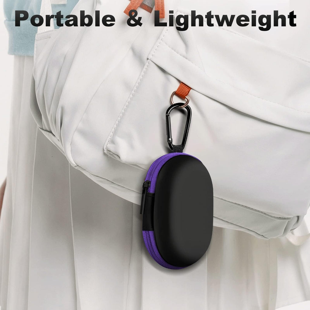 2Pack Oval Earbud Case Portable EVA Carrying Case Storage Bag Cell Phone Accessories Organizer with Carabiner for Earphone, Earbud, Earpieces, SD Memory Card, Camera Chips, Black/Purple