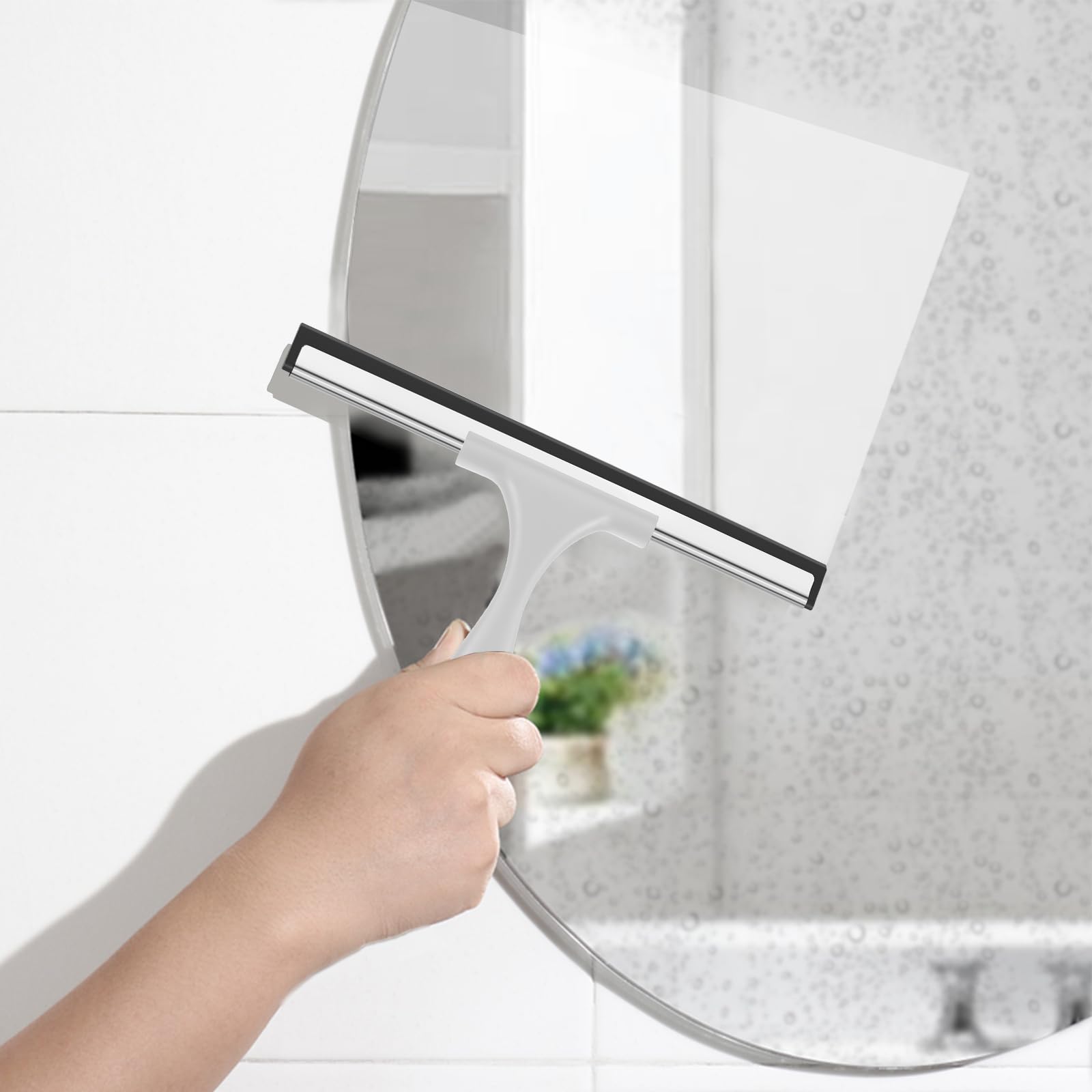 SetSail Squeegee for Shower Glass Door Stainless Steel Shower Squeegee for Glass Doors All-Purpose Window Squeegee for Tile Shower Walls, Sink, Mirror, Bathroom, Car Window Cleaning 10 Inches, Balck