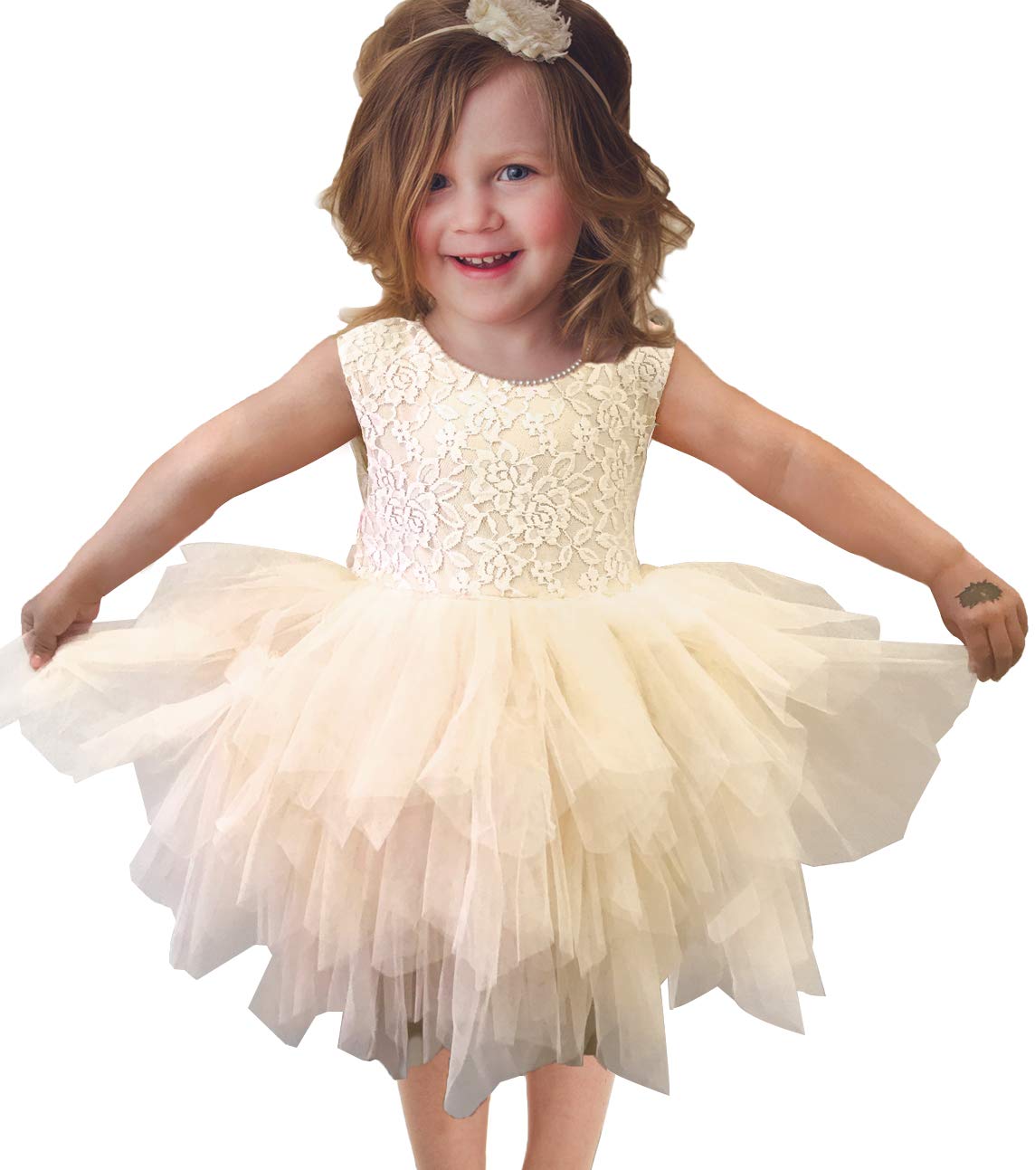 APRIL GIRL Flower Girl Dress, Lace Dress 3/4 Sleeve Dress