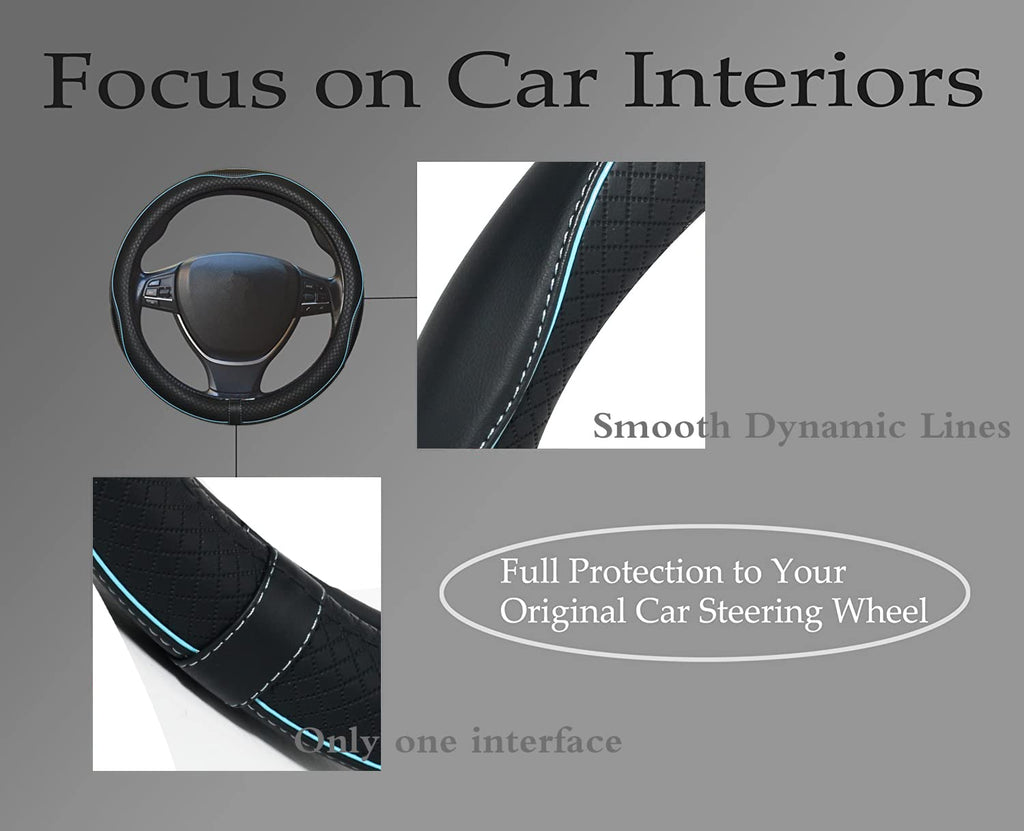 Car Steering Wheel Cover, Anti-Slip, Safety, Soft, Breathable, Heavy Duty, Thick, Full Surround, Sports Style (Black)
