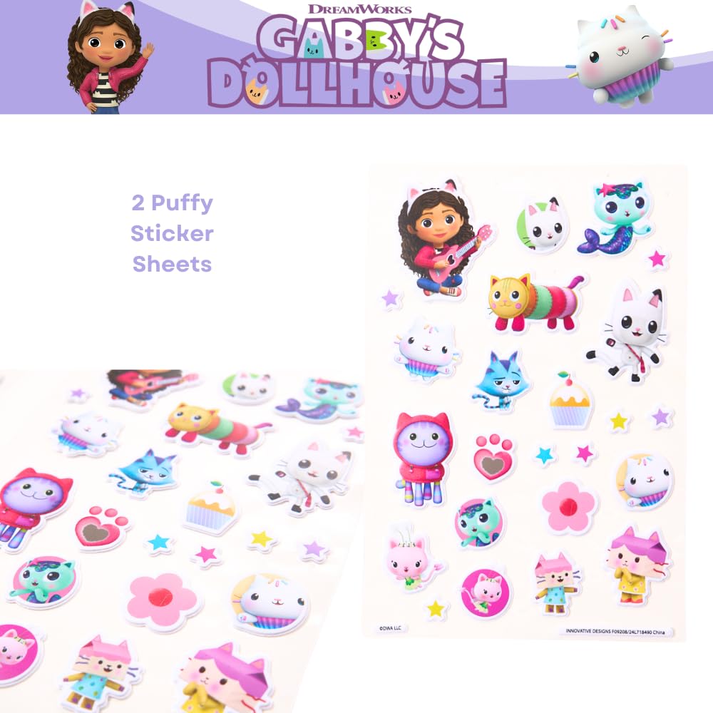 Gabby's Dollhouse Sticker Book Set, 12 Sheets with 1000+ Puffy Stickers Gabby, Mericat, Cakey, Pandy Paws