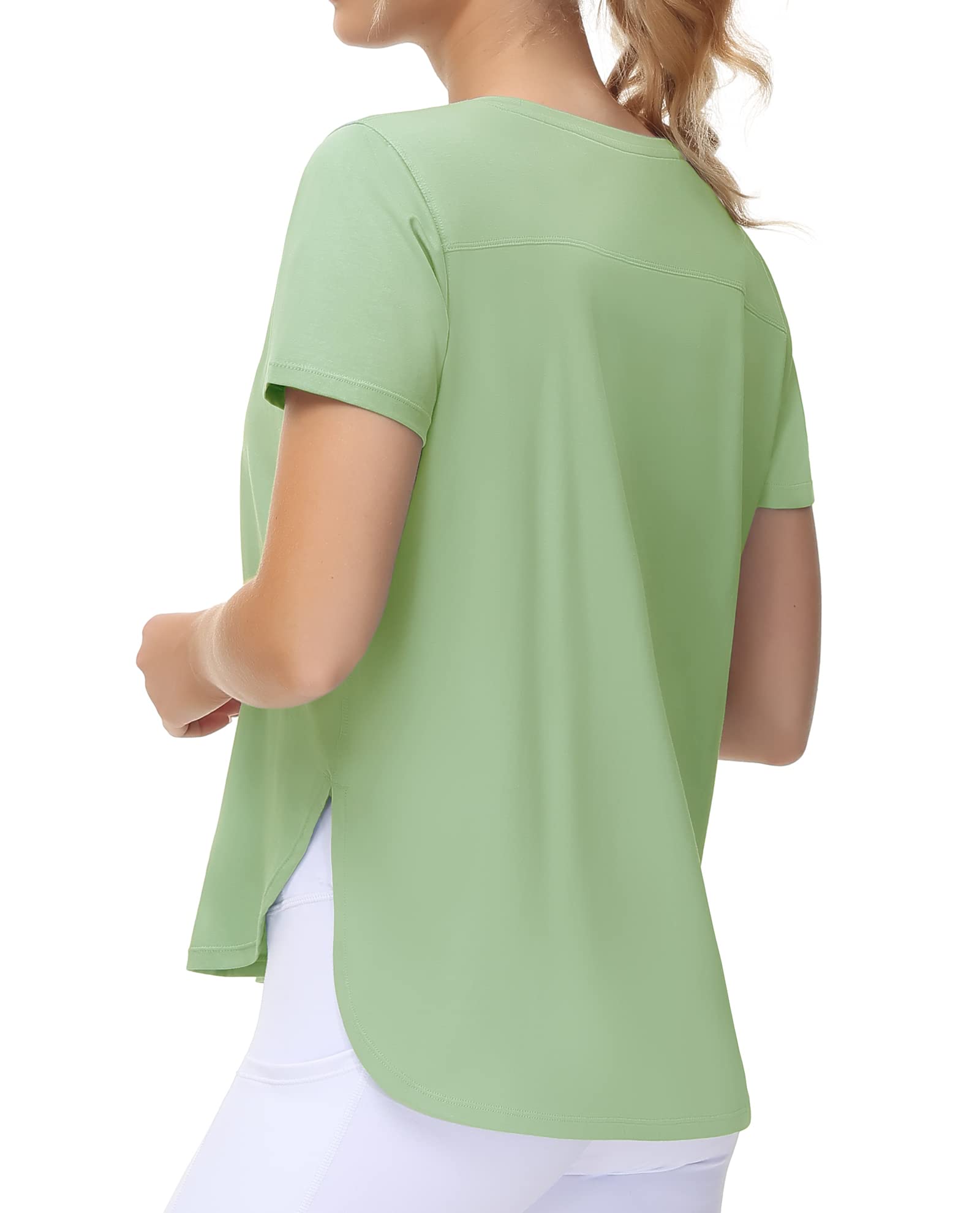 THE GYM PEOPLE Women's Workout T-Shirts Loose Fit Short Sleeve Cotton Running Basic Tee Tops with Split Hem