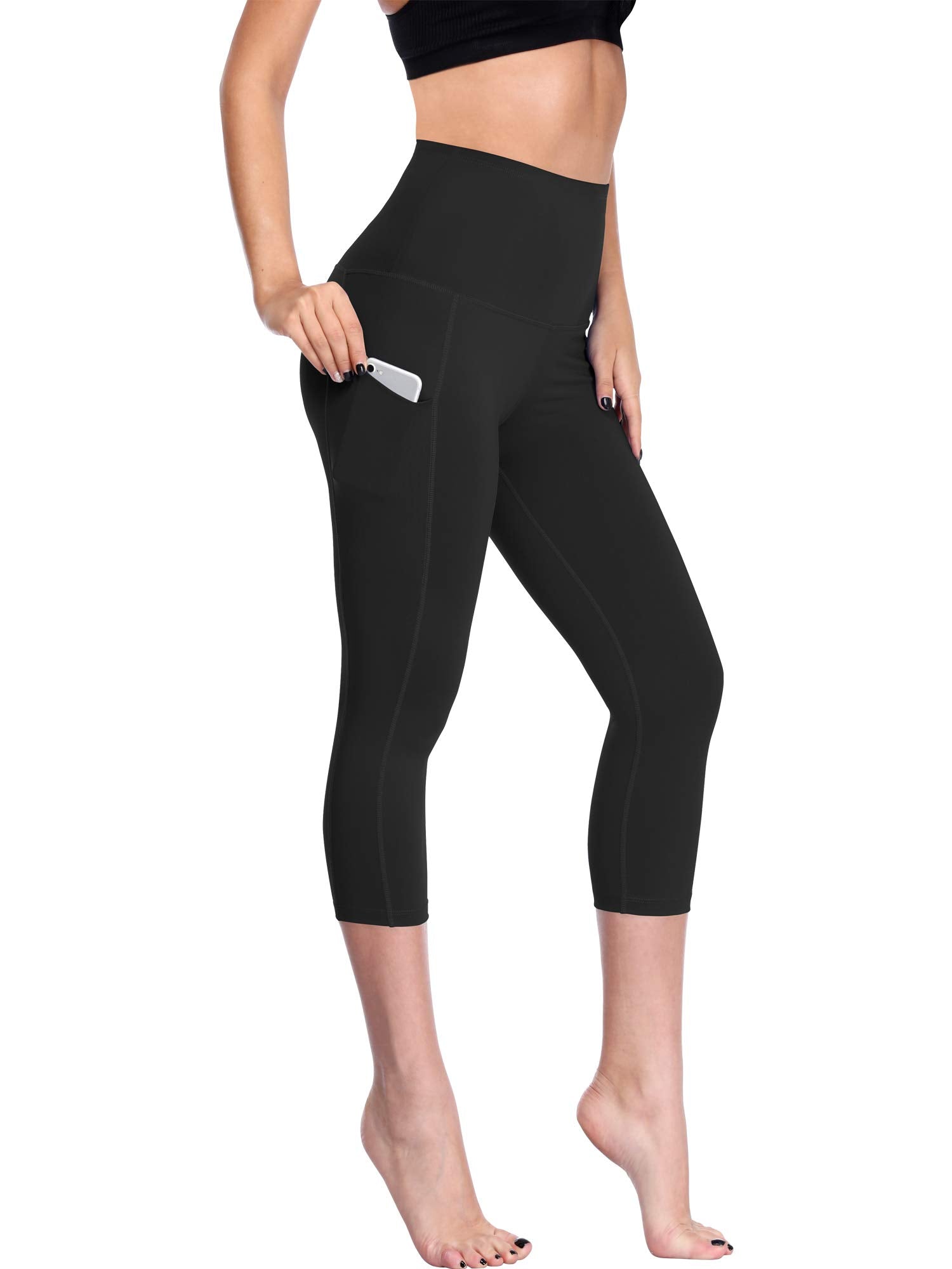 CADMUS Womens High Waist Workout Legging Capris for Yoga w Side Pockets
