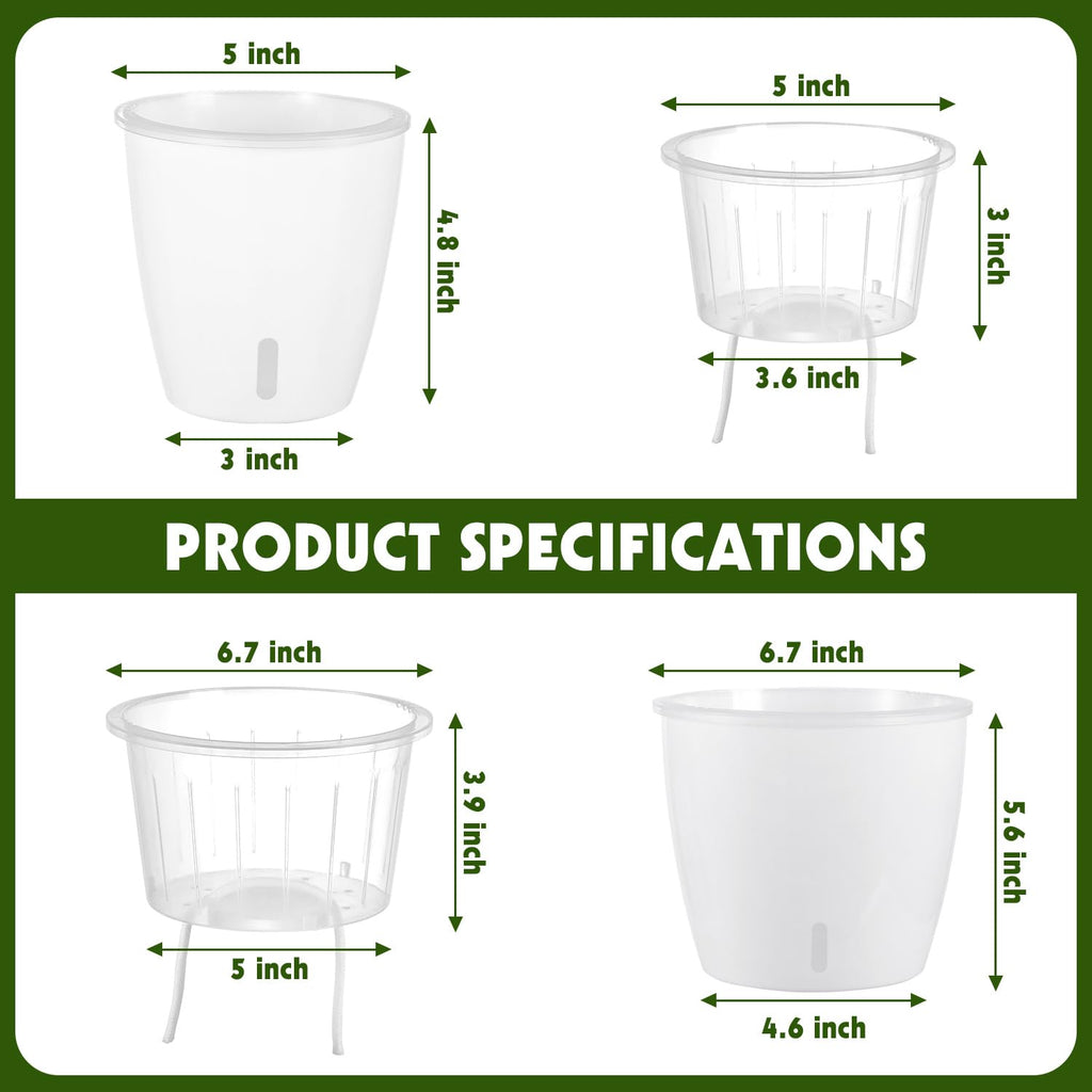 Self-Watering Pots for Indoor Plants, 16-Pack Self Watering Planter with Drainage Holes, Small African Violet Pots with Water Indicator, 10-Pack 5''/6-Pack 6.7'' Orchid Pot, Black