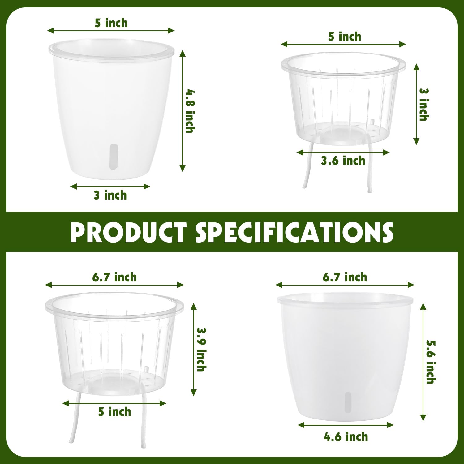 Self-Watering Pots for Indoor Plants, 16-Pack Self Watering Planter with Drainage Holes, Small African Violet Pots with Water Indicator, 10-Pack 5''/6-Pack 6.7'' Orchid Pot, Black