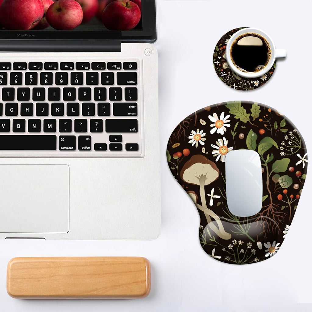 DOOKE Ergonomic Mouse Pad with Wrist Support and Coaster,Mouse Pads with Non-Slip PU Base for Home Office Working Studying Easy Typing & Pain Relief Aesthetic Art