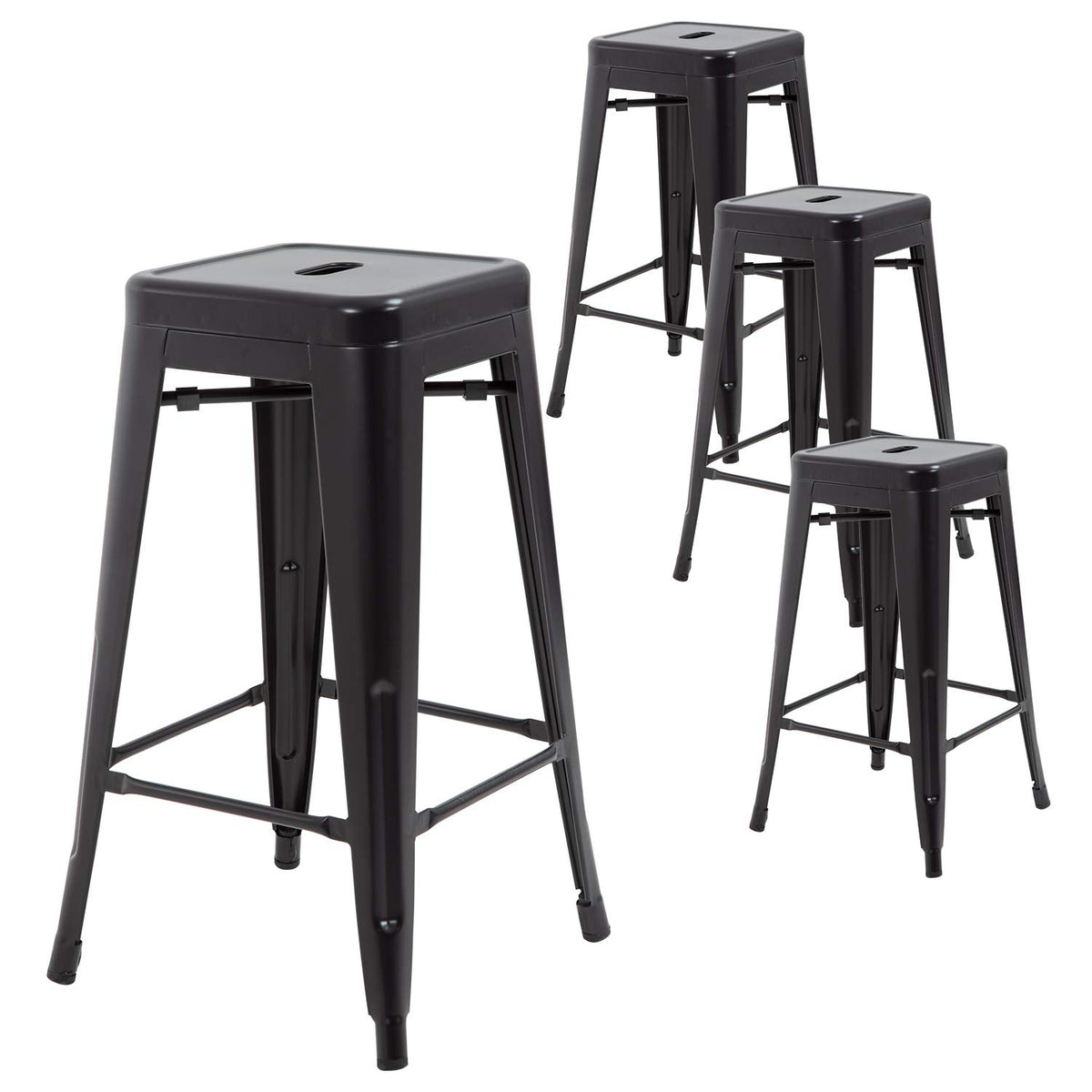 FDW Metal Bar Stools Set of 4 Counter Height Bar Stools 24 Inches Industrial Bar Chairs Patio Stool Stackable Backless Stool Indoor Outdoor Metal Kitchen Stools Bar Chairs (Black, 24")