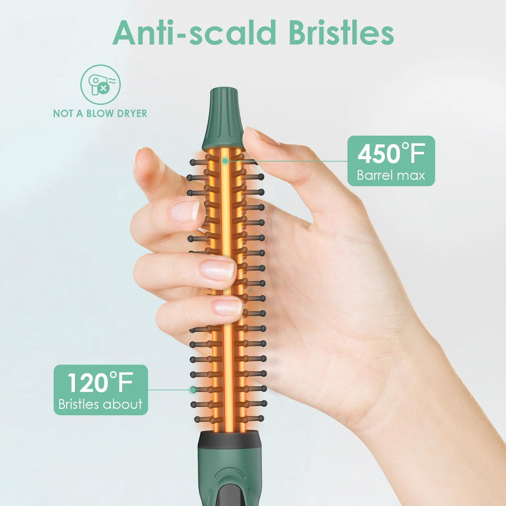 BANGMENG Mini Thermal Round Brush, 0.35 Inch Barrel Volume Heat Styling Brush for Men and Women Short Thin Curly Straight Hair, Heated Curling Iron,12 Temperature Setting (0.95 Inch with Bristles)