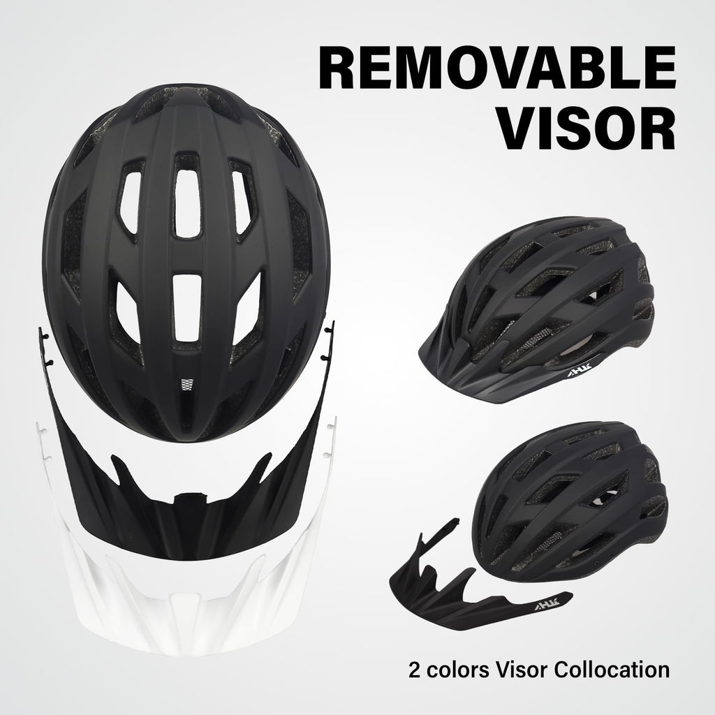 Youth Adult Road Bike Helmet, Men Women Adjustable Mountain Bicycle Helmet with Detachable Visor, 2 Sizes for Age 8-14+ Youth, Kids, Adult