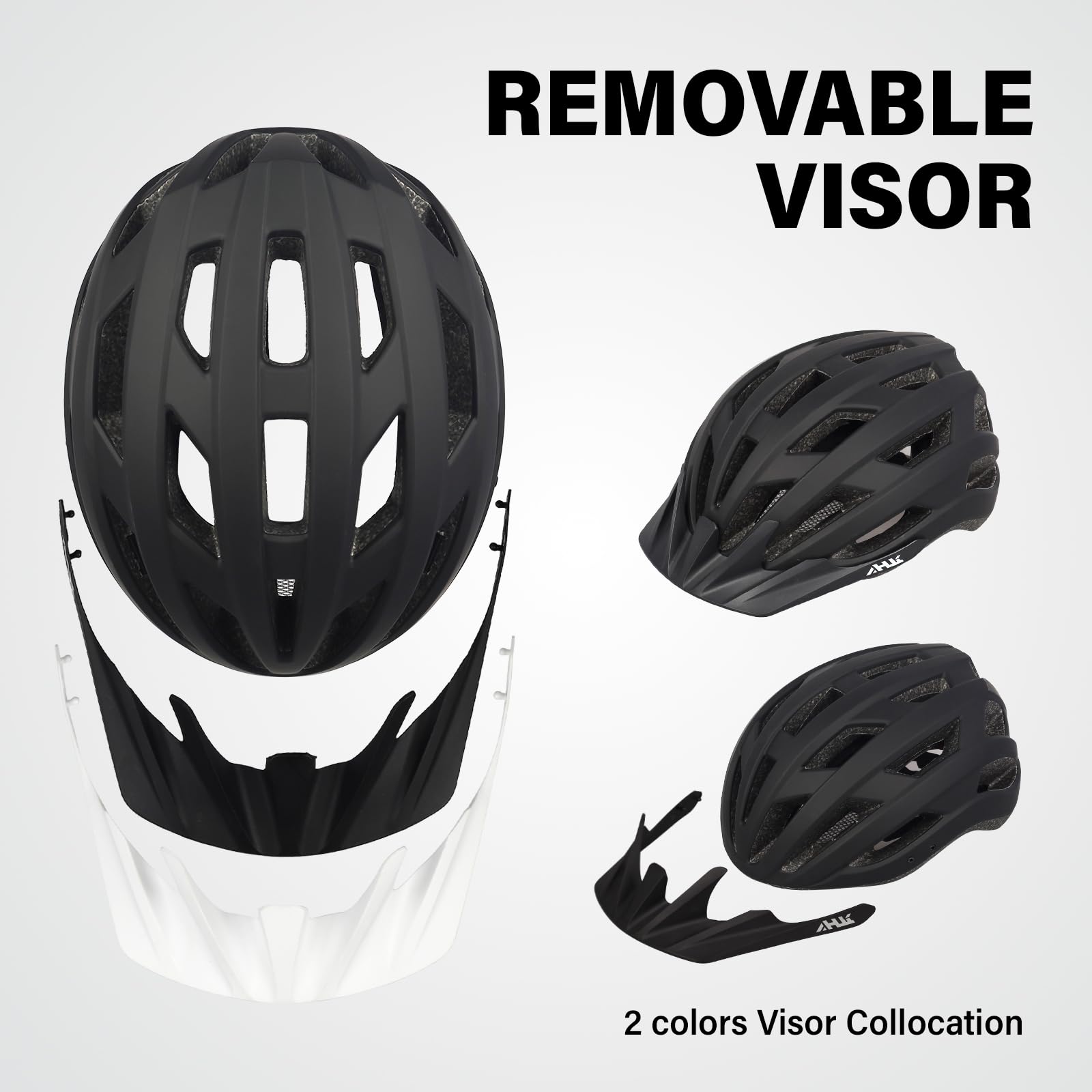 Youth Adult Road Bike Helmet, Men Women Adjustable Mountain Bicycle Helmet with Detachable Visor, 2 Sizes for Age 8-14+ Youth, Kids, Adult