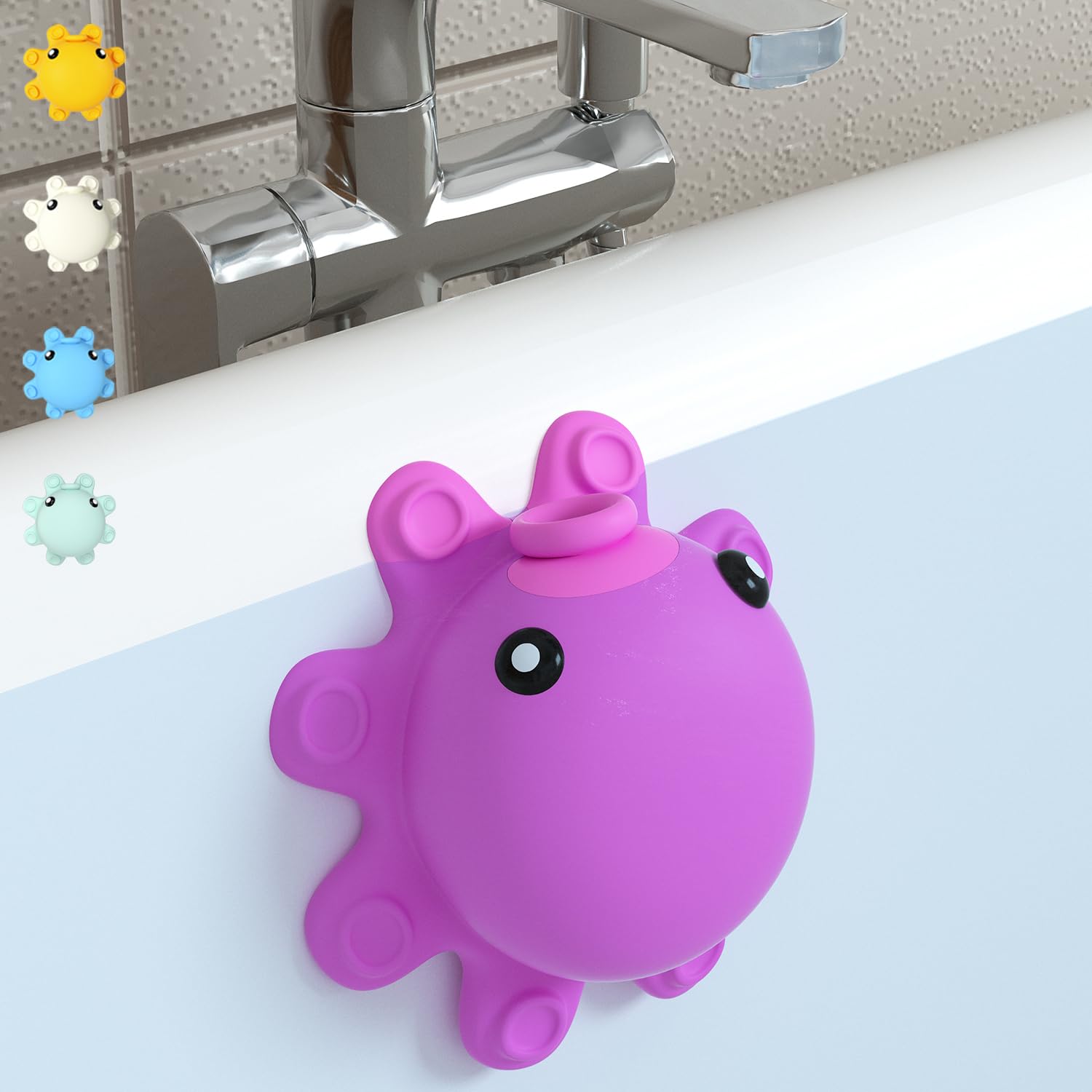 Bathroom Bathtub Overflow Drain Cover- Silicone Bath Tub Drain Cover, Tub Overflow Drain Stopper with Suction Cups, Adds Inches of Water for Deeper Bath, Cute Bathroom Accessories, Baby Blue