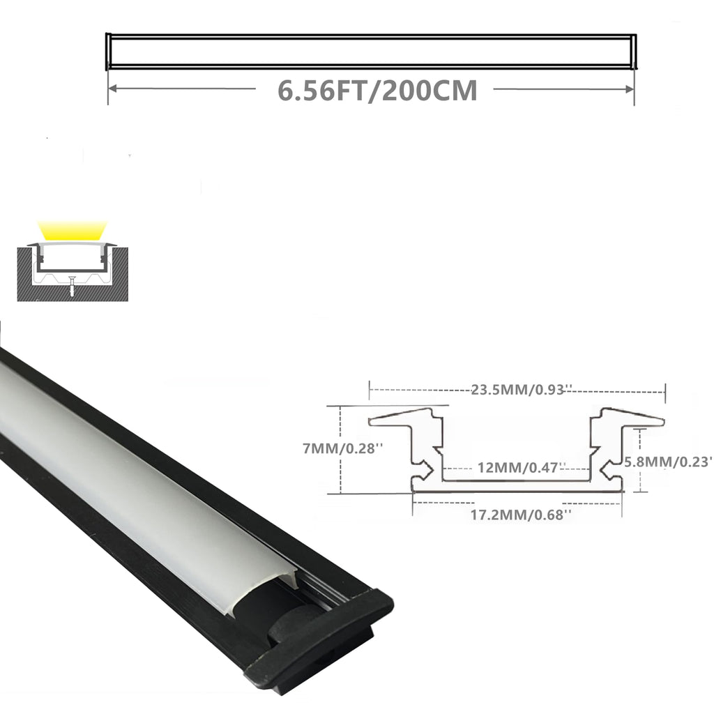 THMOOTHER Recessed LED Strip Channel Diffuser 10-Pack 6.56FT,23.5X7MM LED Tape Aluminum Track with Flange,Flush Mounted Wardrobe Bookcase Wine Cabinet Wooden Furniture Groove Integrated Low Profile