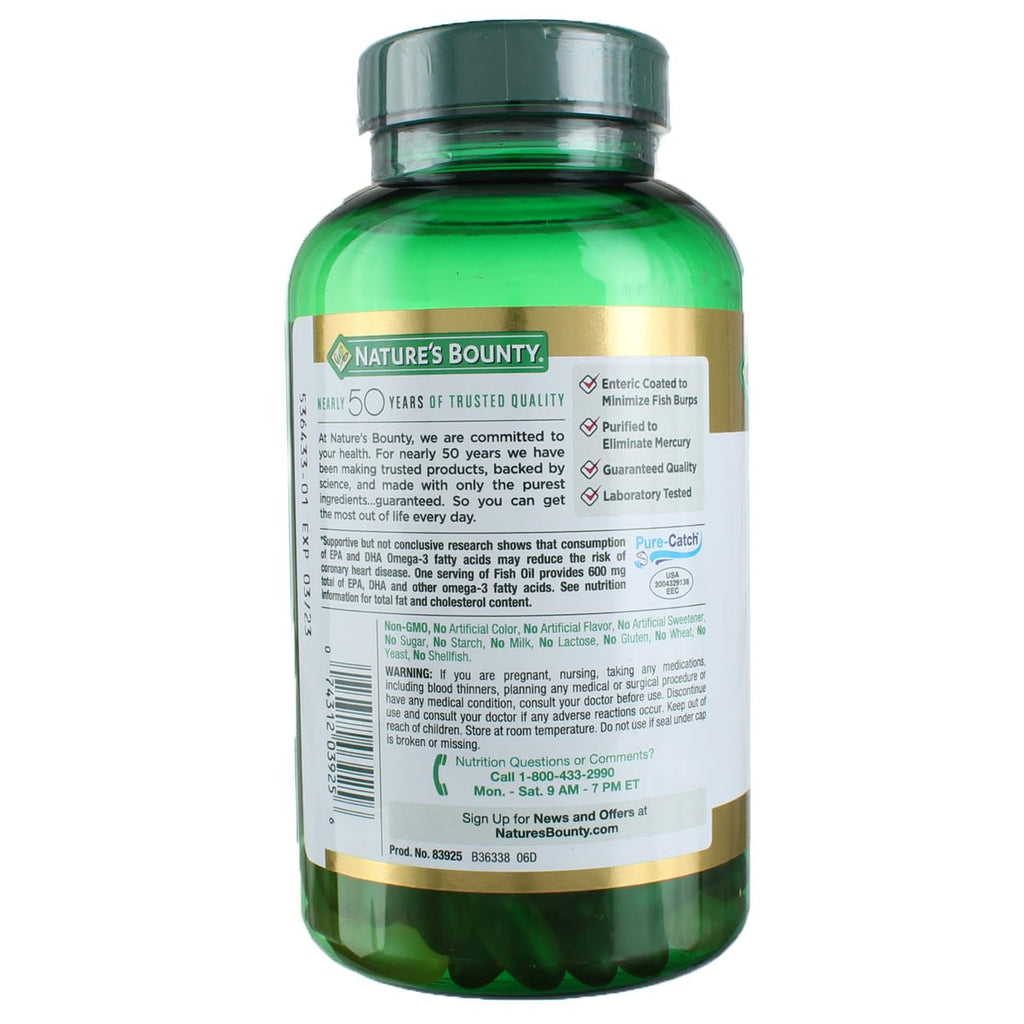 Nature's Bounty Fish Oil 1000 mg Coated Softgels, 220 Count