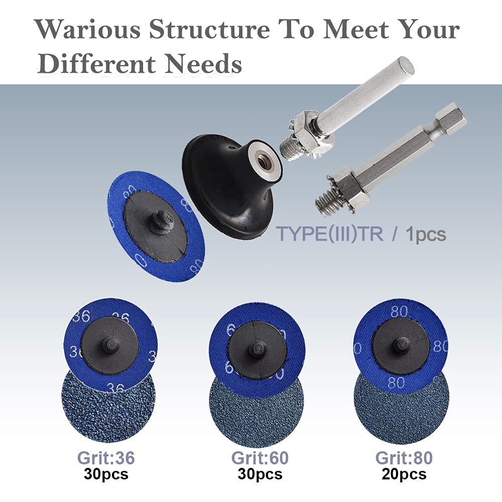 Tshya Quick Change Grinding Disc, 50 Pcs 2 inch Sanding Discs, Zirconia Coated Twist on Disc for Surface Prep (36 Grit)