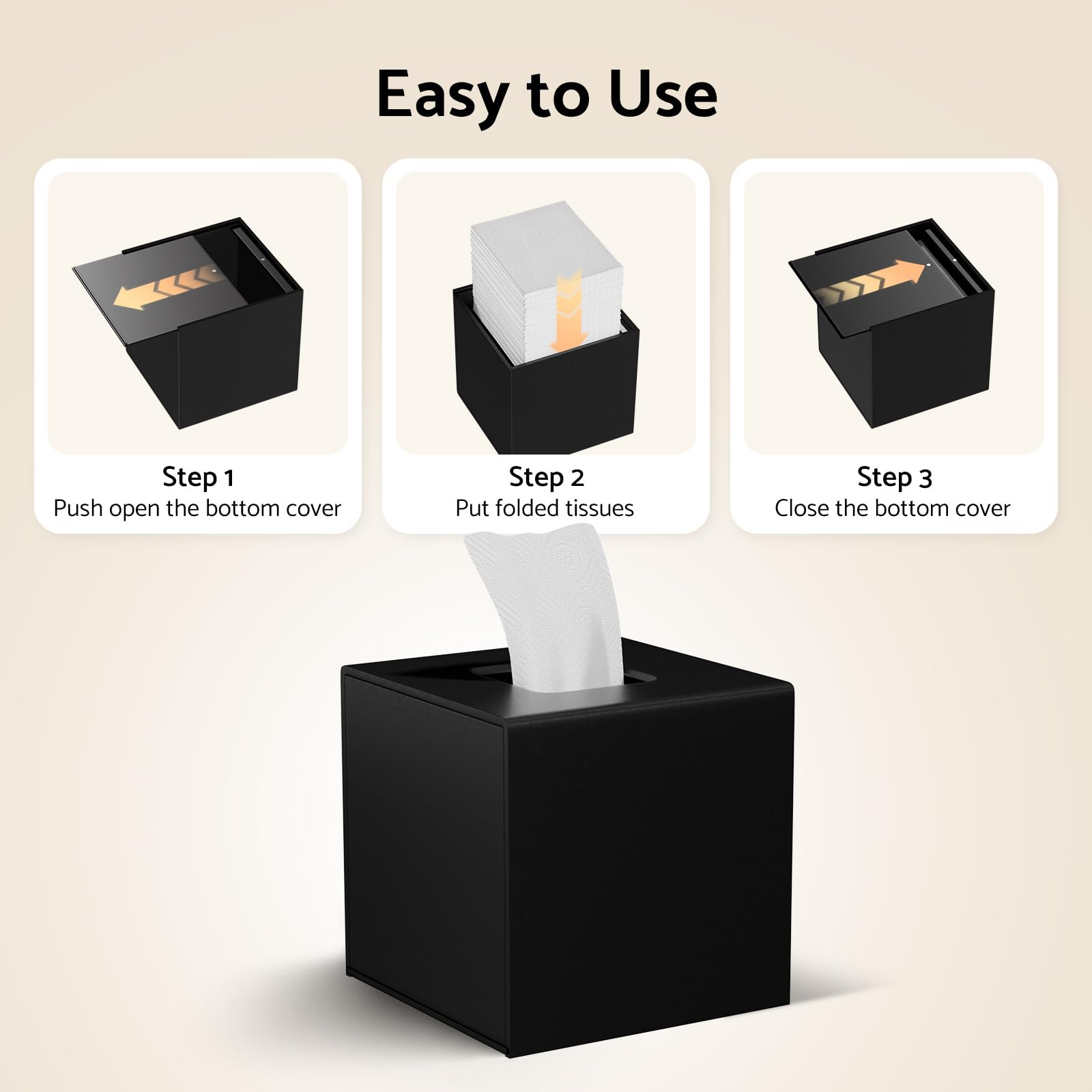 HIIMIEI Tissue Box Cover, Acrylic Tissue Holder Napkin Dispenser for Home Office Restaurant Desk Decor, Black Square 5.4x5.4x5.4''