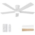 42 Inch Low Profile Ceiling Fan with Light, White Ceiling Fans with Lights and Remote, Flush Mount, 6 Speeds Reversible Quiet DC, 3CCT Dimmable, Indoor Outdoor Ceiling Fans for Patios Bedroom
