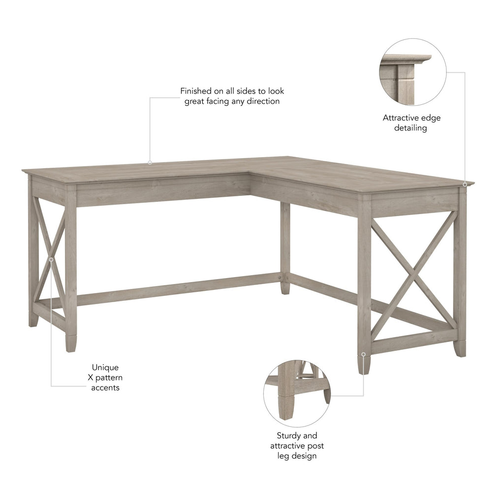 Bush Home Key West 60W Modern Farmhouse L Shaped Desk in Bing Cherry, 60-Inch Corner Computer Table for Home Office Workspace