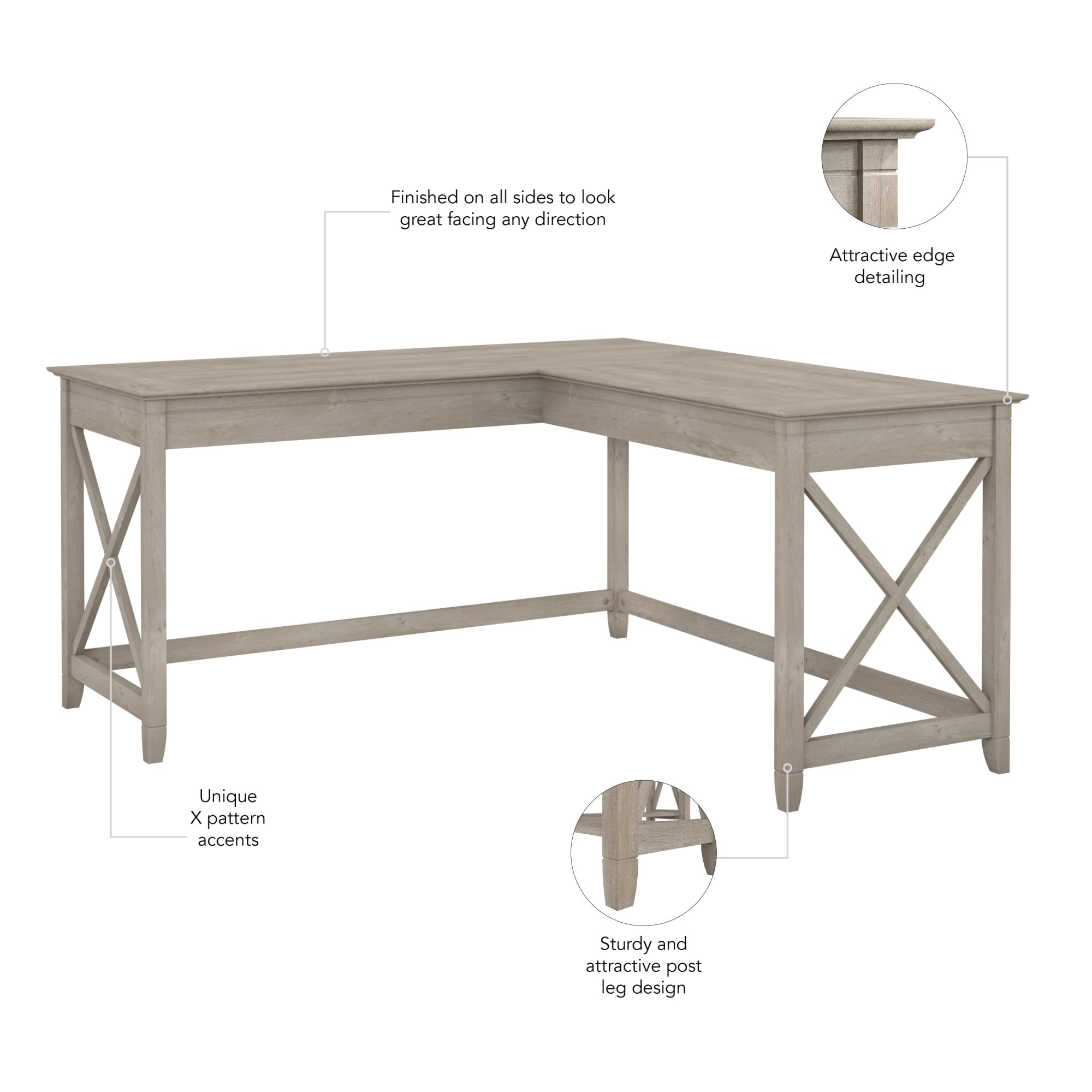 Bush Home Key West 60W Modern Farmhouse L Shaped Desk in Bing Cherry, 60-Inch Corner Computer Table for Home Office Workspace