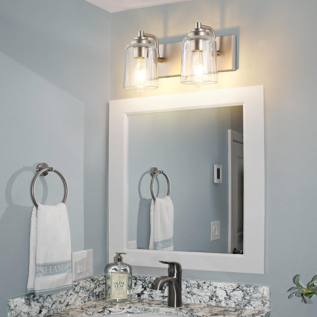 SOLFART 20.1 Inch Black Vintage Bathroom Vanity Light Fixtures Fixtures with Modern Glass Globe Shade Metal Brass Wall Lamp 2 Lights
