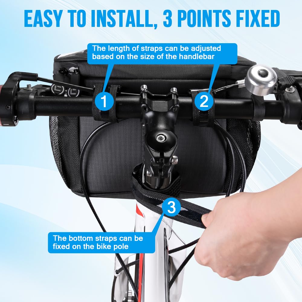 WOTOW Bike Handlebar Insulated Bag, Bike Front Phone Bag Cooler Storage Pouch With TPU Touch Screen Insulation Bicycle Frame Bag Strap On Cycling Accessories for Outdoor Hiking Travel Assistants