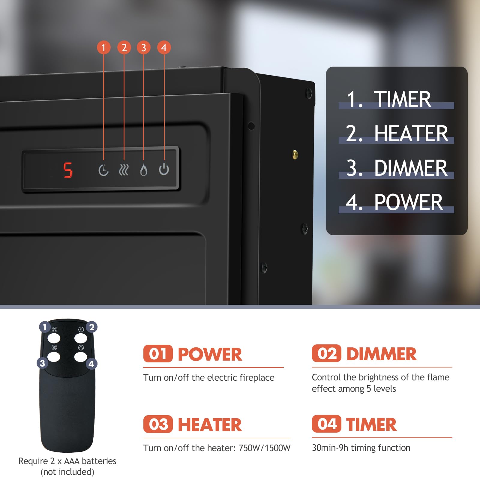 Giantex 18" Electric Fireplace Insert Heater, Wall Recessed/Mounted Fire Places Electric Fireplace with Remote, 2 Modes Heat, 9H Timer, 5 Brightness, 750/1500W Freestanding Fireplace