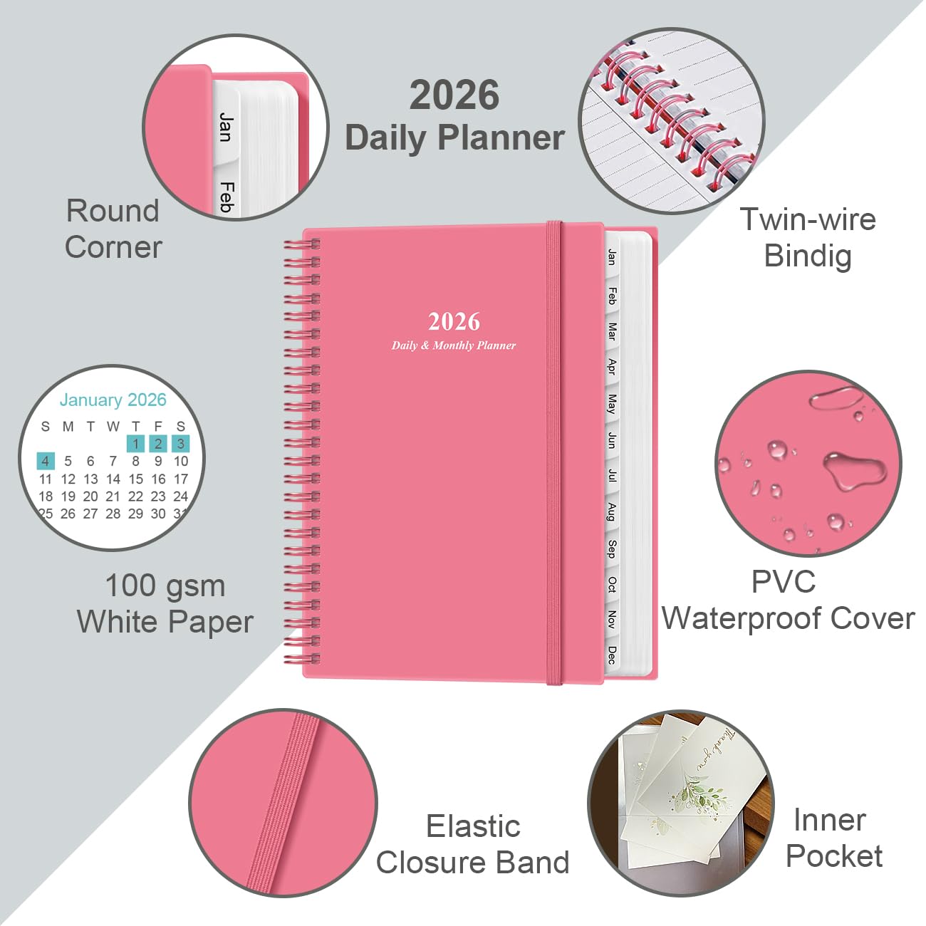 2026-2027 Daily & Monthly Planner - One Page Per Day, Daily Planner from July 2026 to June 2027, Planner 2026-2027 with 12 Monthly Tabs, 6.4" x 8.5", Black