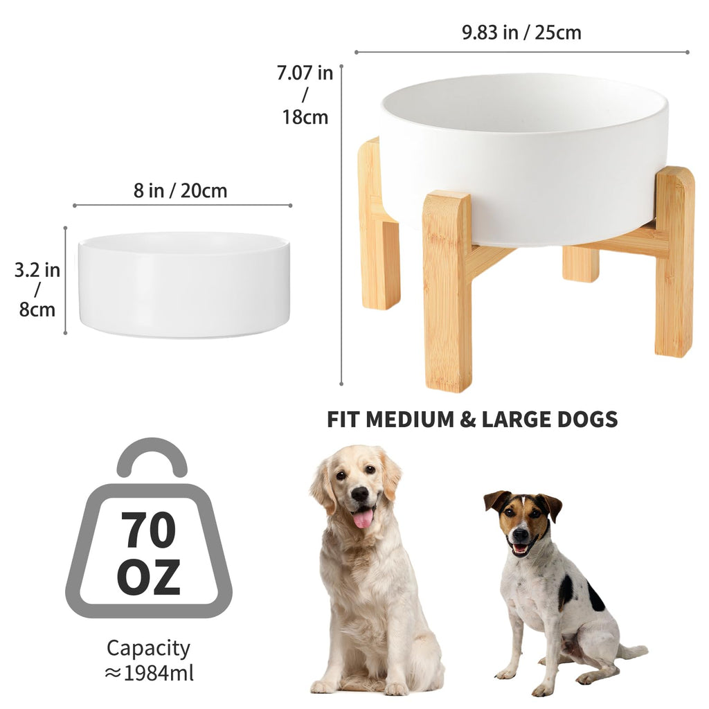 6'' Ceramic Raised Dog Bowl - 30Oz Dog Food & Water Bowl with Elevated Non-Slip Bamboo Stand, Dishwasher & Microwave Safe, Anti Vomiting Heavy Duty Pet Bowl for Small and Medium Dogs, Black