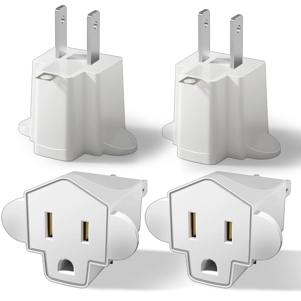 Portable 3 Prong to 2 Prong Outlet Adapter, Fireproof 392℉ 3-2 Prong Adapter Converter, Heavy Duty Wall Plug Adapter for Household Appliances Industrial, 1875W Max, 4 Packs