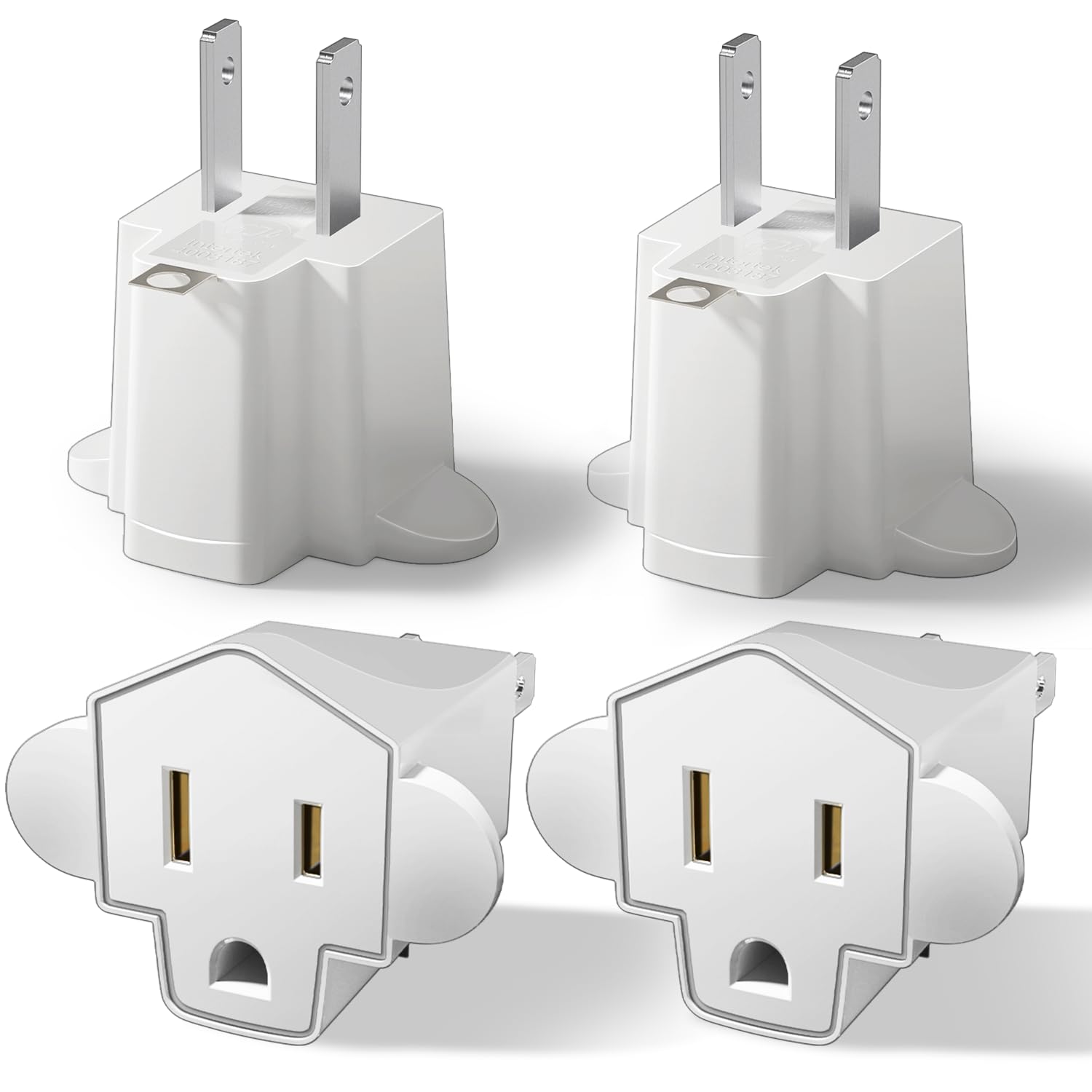 Portable 3 Prong to 2 Prong Outlet Adapter, Fireproof 392℉ 3-2 Prong Adapter Converter, Heavy Duty Wall Plug Adapter for Household Appliances Industrial, 1875W Max, 4 Packs