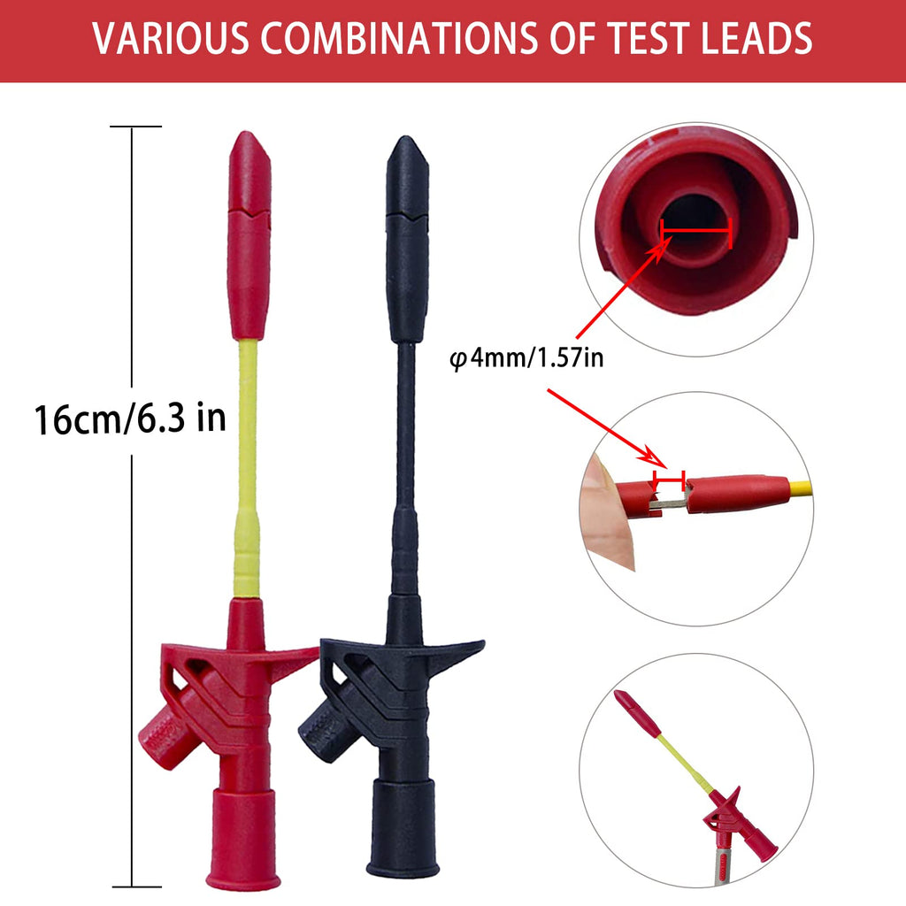 12pc Multimeter Test Leads,Test Leads with Alligator Clips,Test Hook,Banana Plug Leads,Telescopic Testing Hook,Suitable for Fluke, Kaiweets, Innova Multimeter, Voltmeter, Clamp Meter