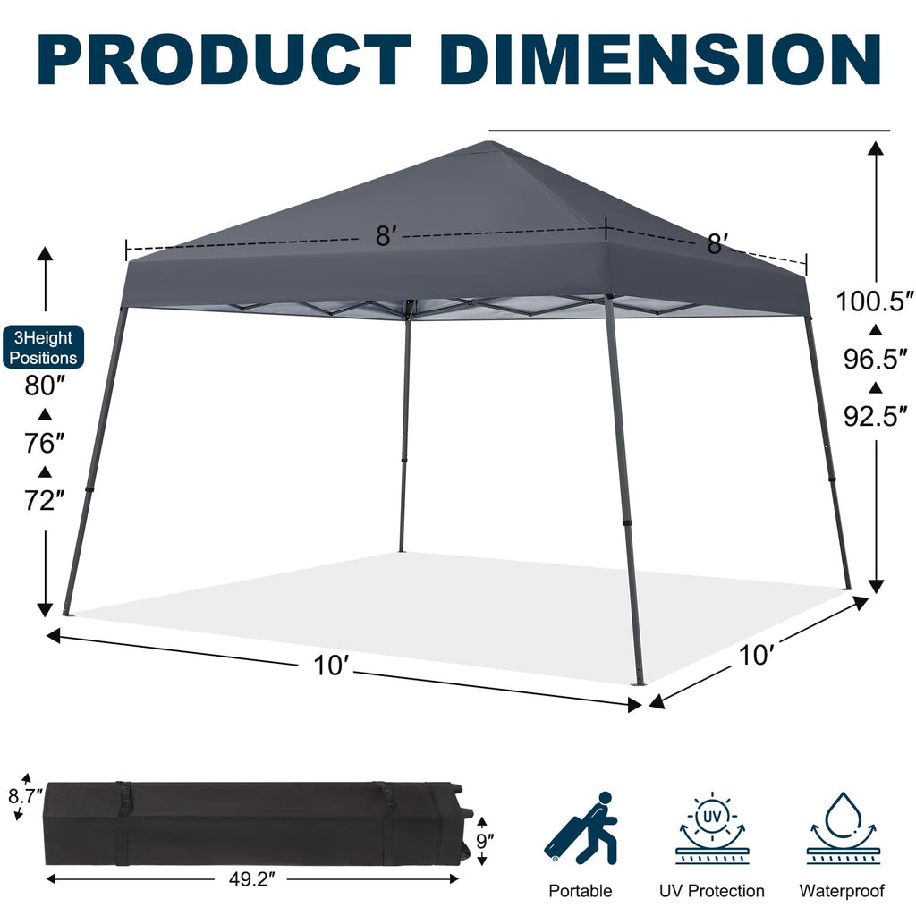 MASTERCANOPY Portable Pop Up Canopy Tent with Large Base (10x10,Dark Gray)