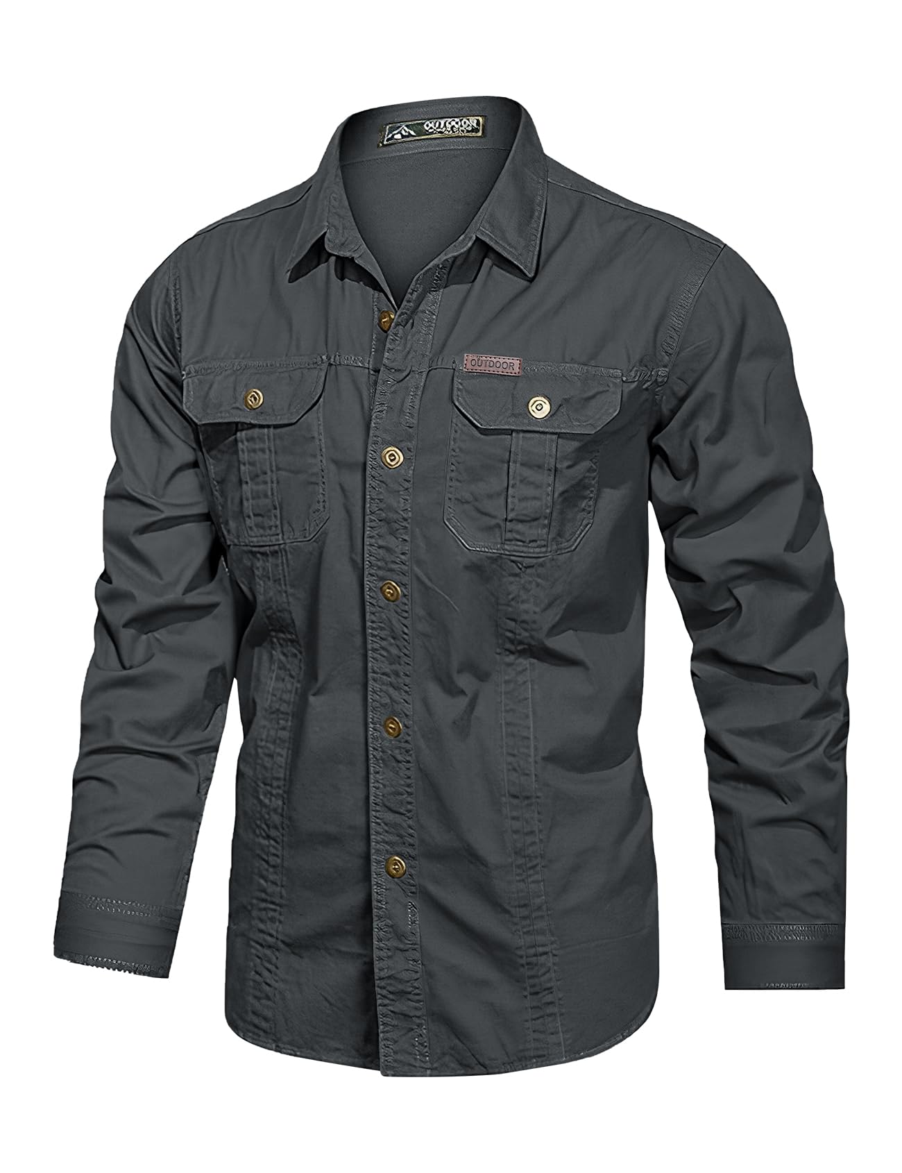 Eisctnd Men's Long Sleeve Cotton Work Shirt Casual Loose Fit Button Down Shirts with 2-Pocket for Outdoor Safari