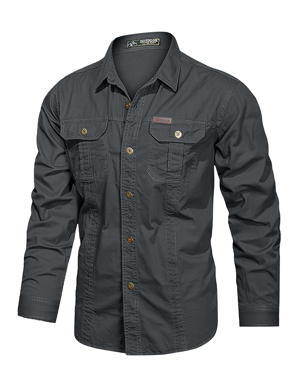 Eisctnd Men's Long Sleeve Cotton Work Shirt Casual Loose Fit Button Down Shirts with 2-Pocket for Outdoor Safari