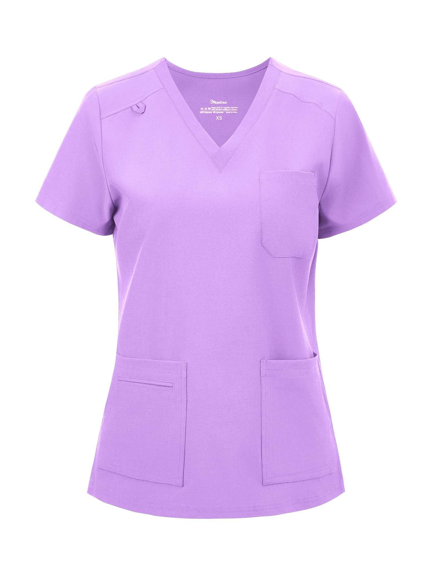 floralhue Scrub Tops for Women, Curved V-Neck Scrub Tops with 3 Pockets, Soft Stretch, Easy Care