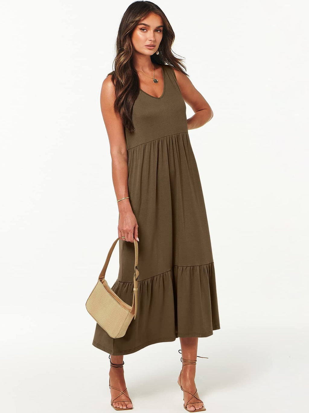 ANRABESS Women Summer Maxi Dresses A-line Tiered Flowy V Neck Sleeveless Swing 2026 Casual Beach Travel Sundress with Pockets
