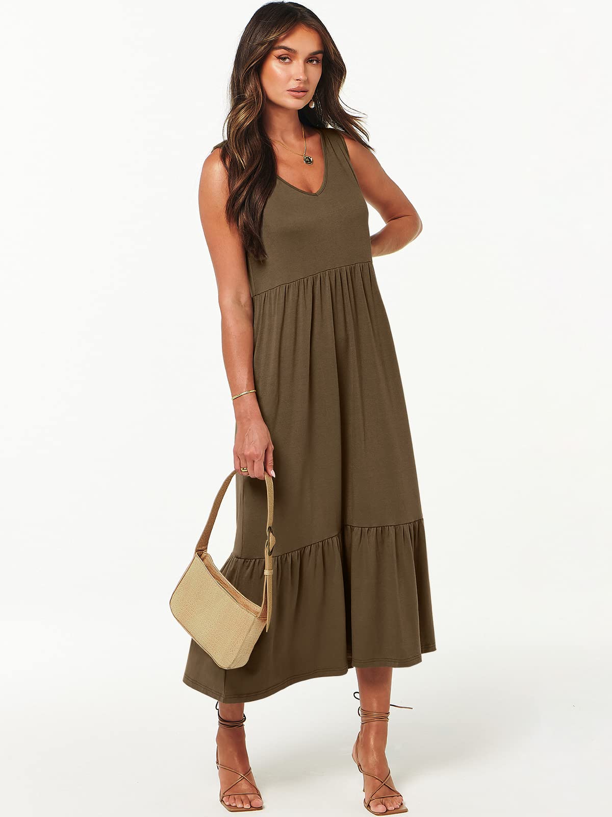 ANRABESS Women Summer Maxi Dresses A-line Tiered Flowy V Neck Sleeveless Swing 2026 Casual Beach Travel Sundress with Pockets