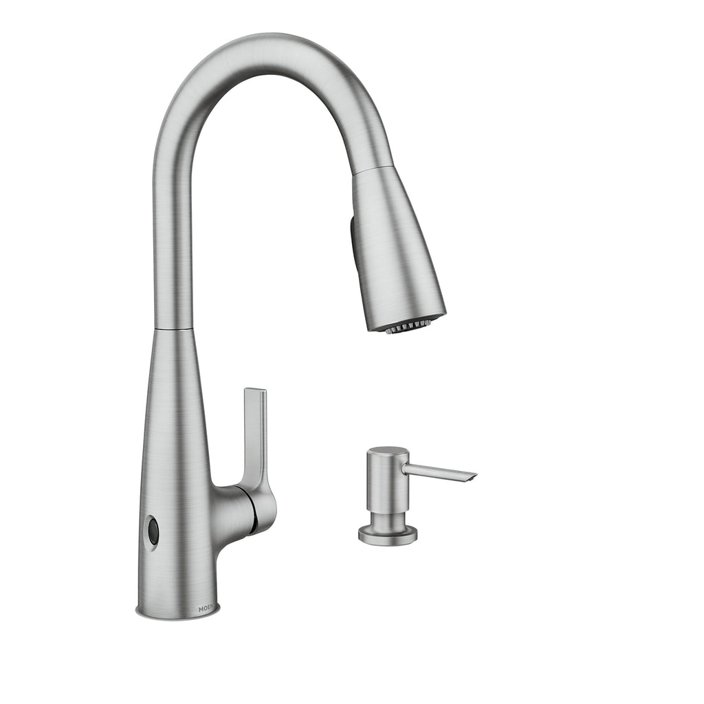 Moen Haelyn Pulldown Kitchen Faucet with Power Boost, 87627 | Pulldown sprayer, Power Boost technology, Soap dispenser included, Chrome finish, High arc faucet