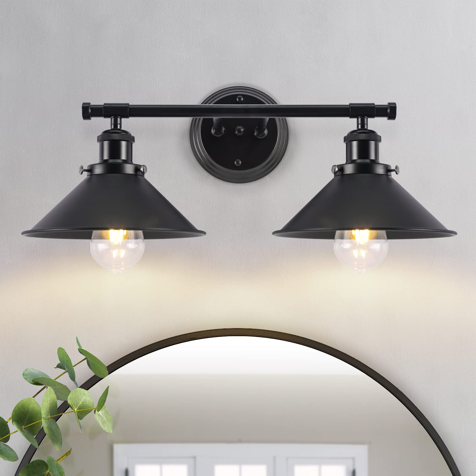 Black Bathroom Light Fixture 2-Light Matte Black Farmhouse Vanity Lights for Bathroom Light Fixtures, 20" Rustic Industrial Wall Sconce Vanity Lighting Fixtures over Mirror Kitchen Cabin Workshop Cafe