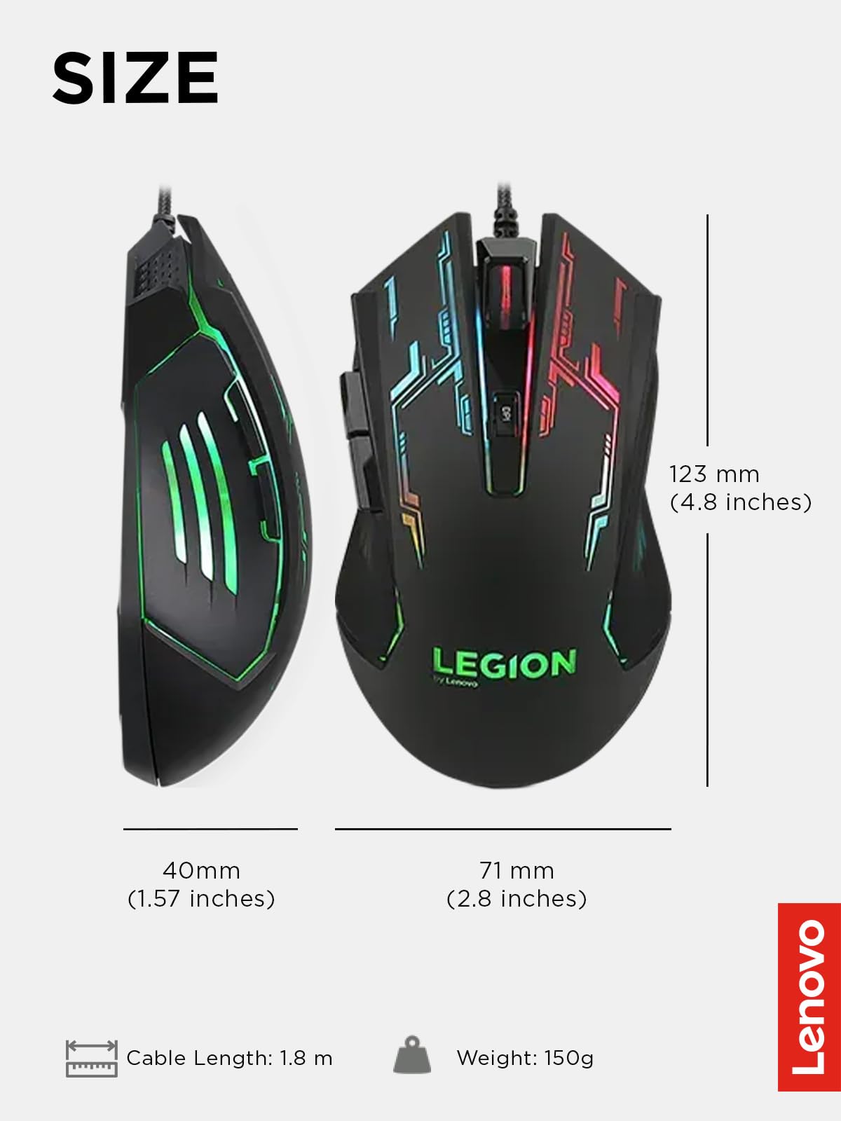 Lenovo Legion KM310 RGB Wired Gaming Keyboard & Mouse Combo - K310 Keyboard w/Silent Operation & Compact Water-Resistant Design - M300S Mouse with 8000 Adjustable DPI, 220 IPS, 6 Programmable Buttons