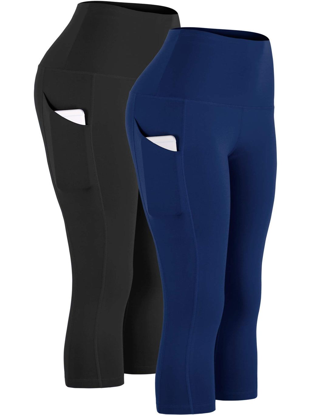 CADMUS Womens High Waist Workout Legging Capris for Yoga w Side Pockets