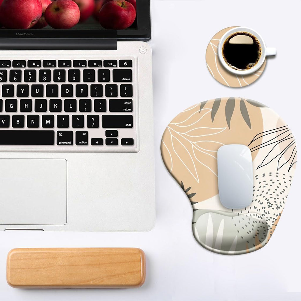 DOOKE Ergonomic Mouse Pad with Wrist Support and Coaster,Mouse Pads with Non-Slip PU Base for Home Office Working Studying Easy Typing & Pain Relief Aesthetic Art
