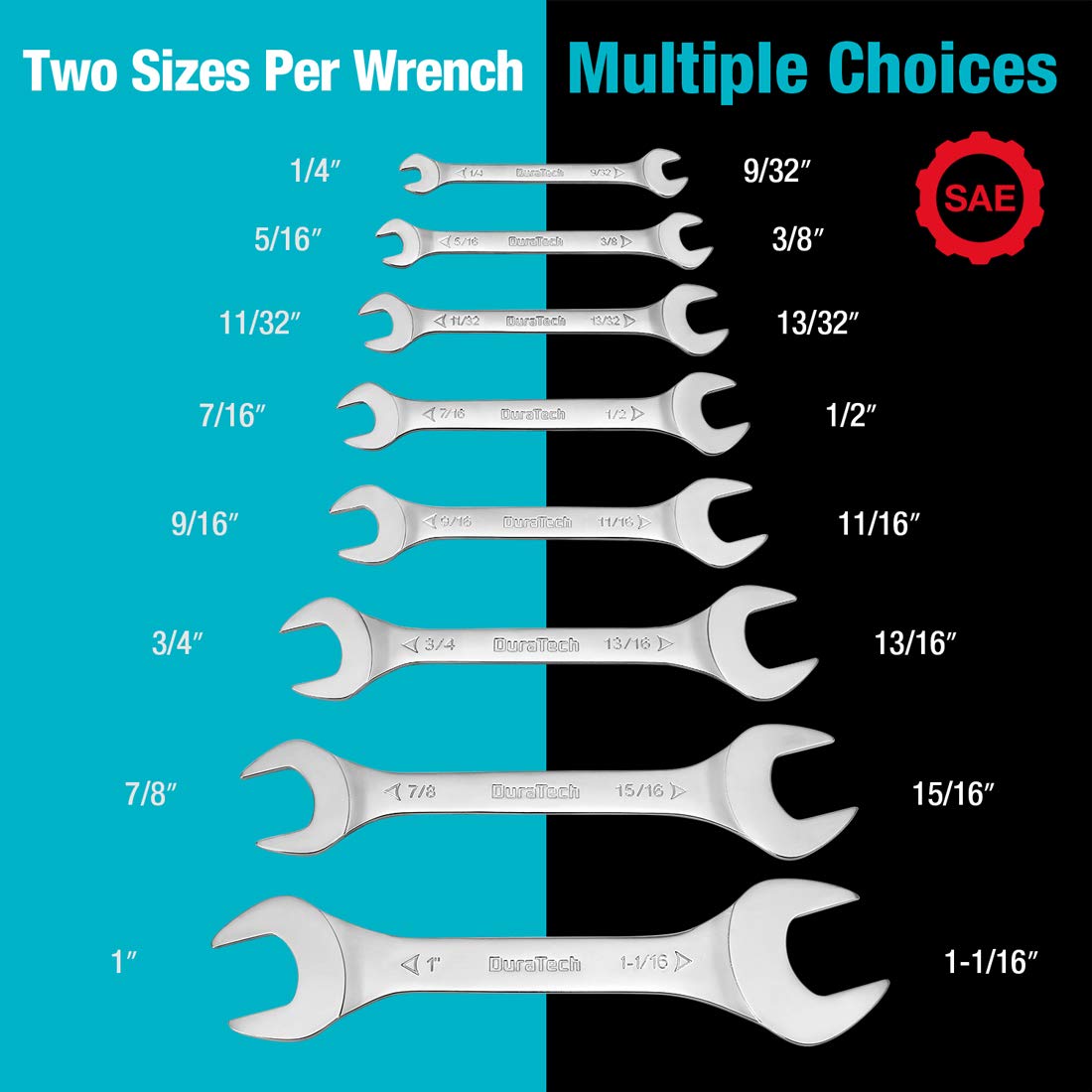 DURATECH Super-Thin Open End Wrench Set, Metric, 8-Piece, 5.5mm to 27mm, Black Electrophoretic Coating, with Rolling Pouch