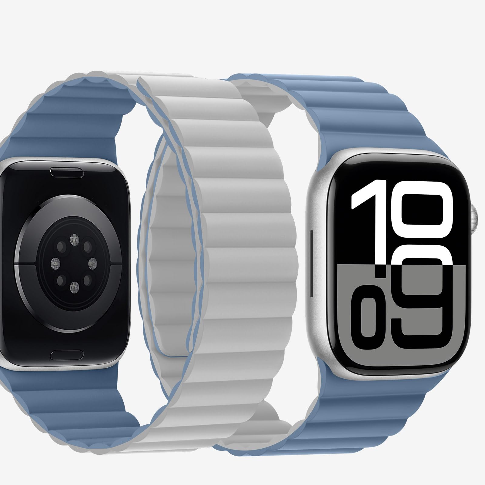 Bisikor Compatible with Apple Watch Band 49 46 45 44 42 41 40 38mm, Double Sided Wearable Silicone Magnetic Strap for iWatch Ultra SE Series 11 10 9 8 7 6 5 4 3 2 1 (38/40/41/42, Beige/Gray)