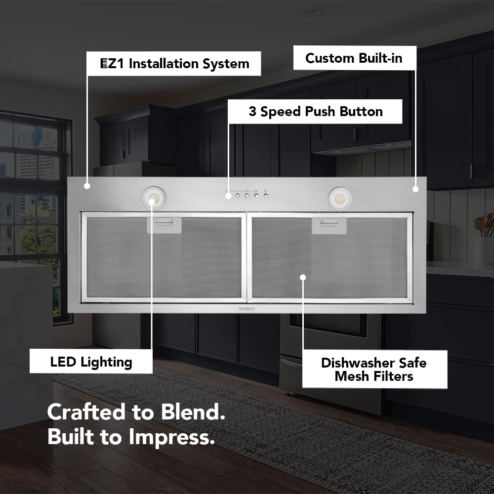 Broan Nu-Tone Broan-NuTone BBN1243SS Custom Built Insert with 2-Speed Exhaust Fan and Light, 300 Max Blower CFM, Stainless Steel, 24-Inch Range Hood Power Pack