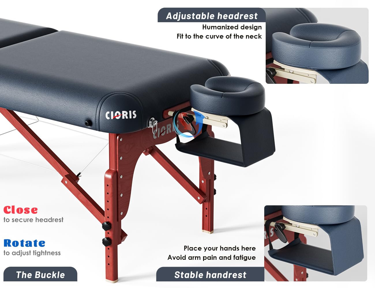 CLORIS 84" Professional Massage Table Portable Reinforced Wooden Leg 2 Folding Lightweight Spa Salon Tattoo Massage Bed Height Adjustable Hold Up to 1100LBS with Carrying Bag Black